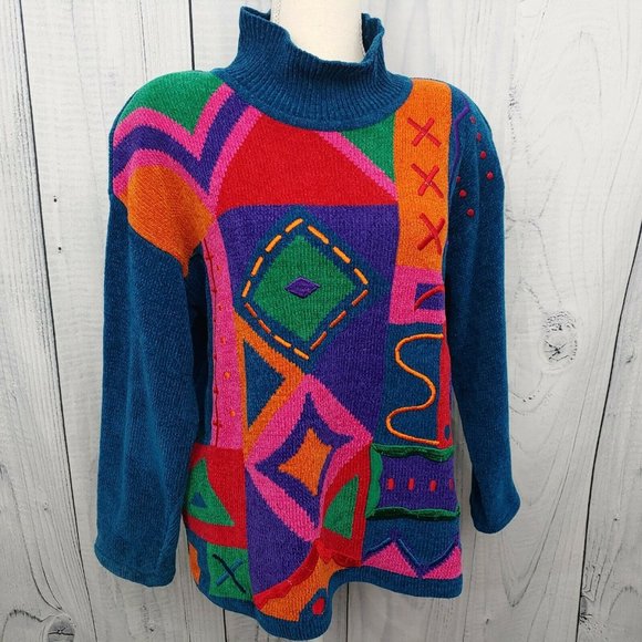 Richard and Co Sweaters - Vintage 80s Sweater Multicolor Shapes Geometric